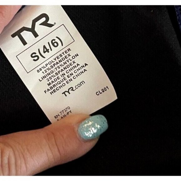 TYR DuraFast Carnivale Isla Sporty Bikini Swim Top Navy Multi Size Small 4/6 $45 - Picture 6 of 8